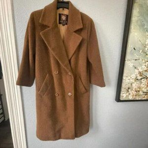Vintage Anne Klein Long Lined Car Coat 100% Wool Size 4 brown tan